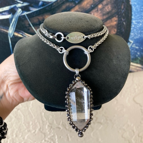 Natural Crystal quartz black electroplated boho goth stainless steel necklace - Picture 13 of 14